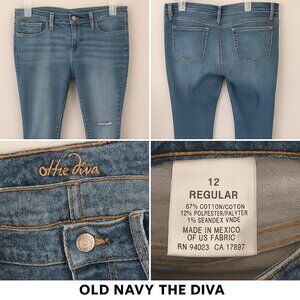 Old Navy The Diva Women Jeans size 12 Reg Ruff‎ Torn Skater Sports Distressed